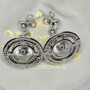 Vivienne Westwood Orb Earrings Silver Tone w Red & Green Crystals Box & Dustbag